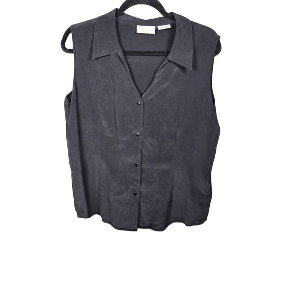 Jaclyn Smith Tops - Jaclyn Smith Classic Womens XL Black 100% Silk Sleeveless Button Down Blouse Top